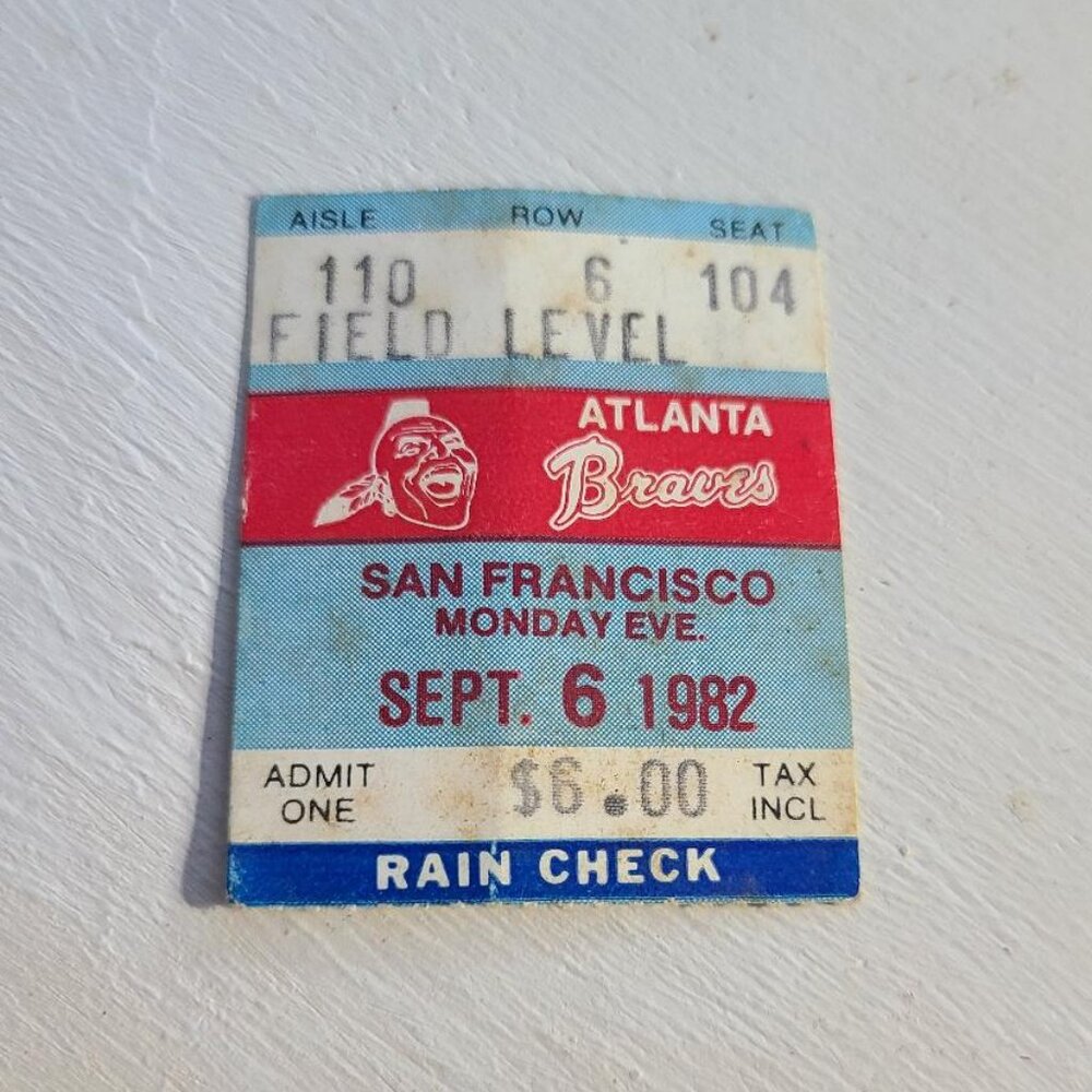 Atlanta Braves Baseball Sep 6th 1982 Ticket Stub